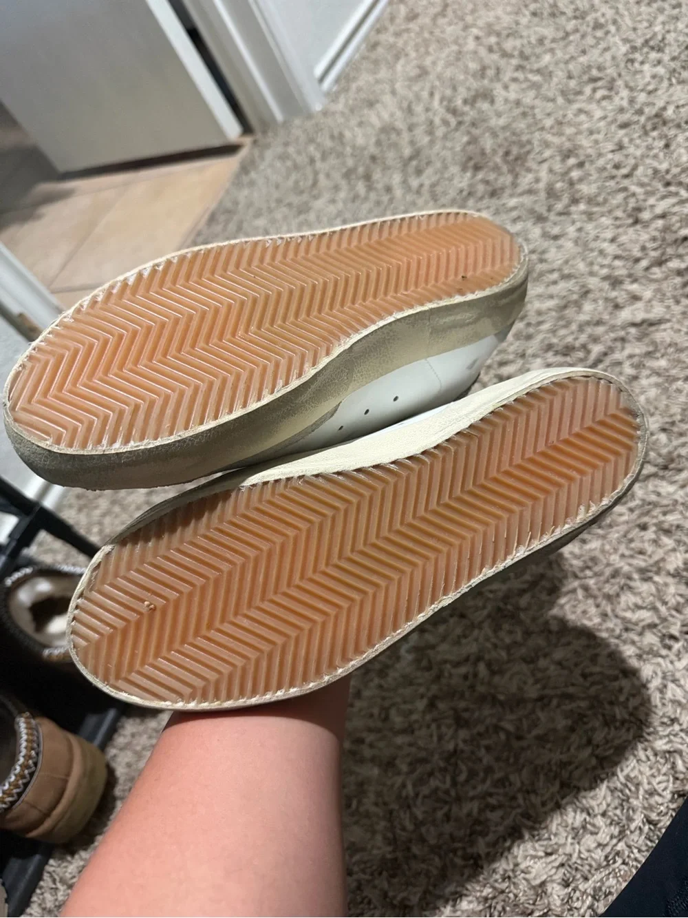 Golden Goose White Leather Sneakers with Gray Star and Silver Glitter Heel - Picture 3 of 5